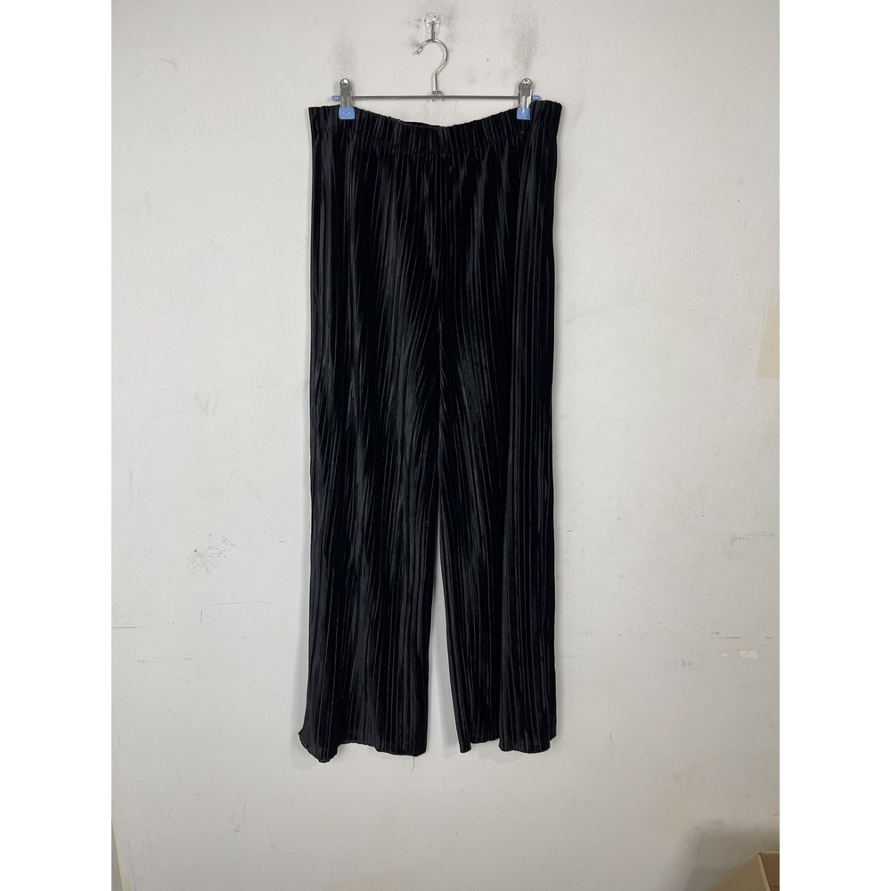 ELLA RAFAELLA Womens Pants‎ Large Black Pleated Velvet Wide Leg Pull On Holiday